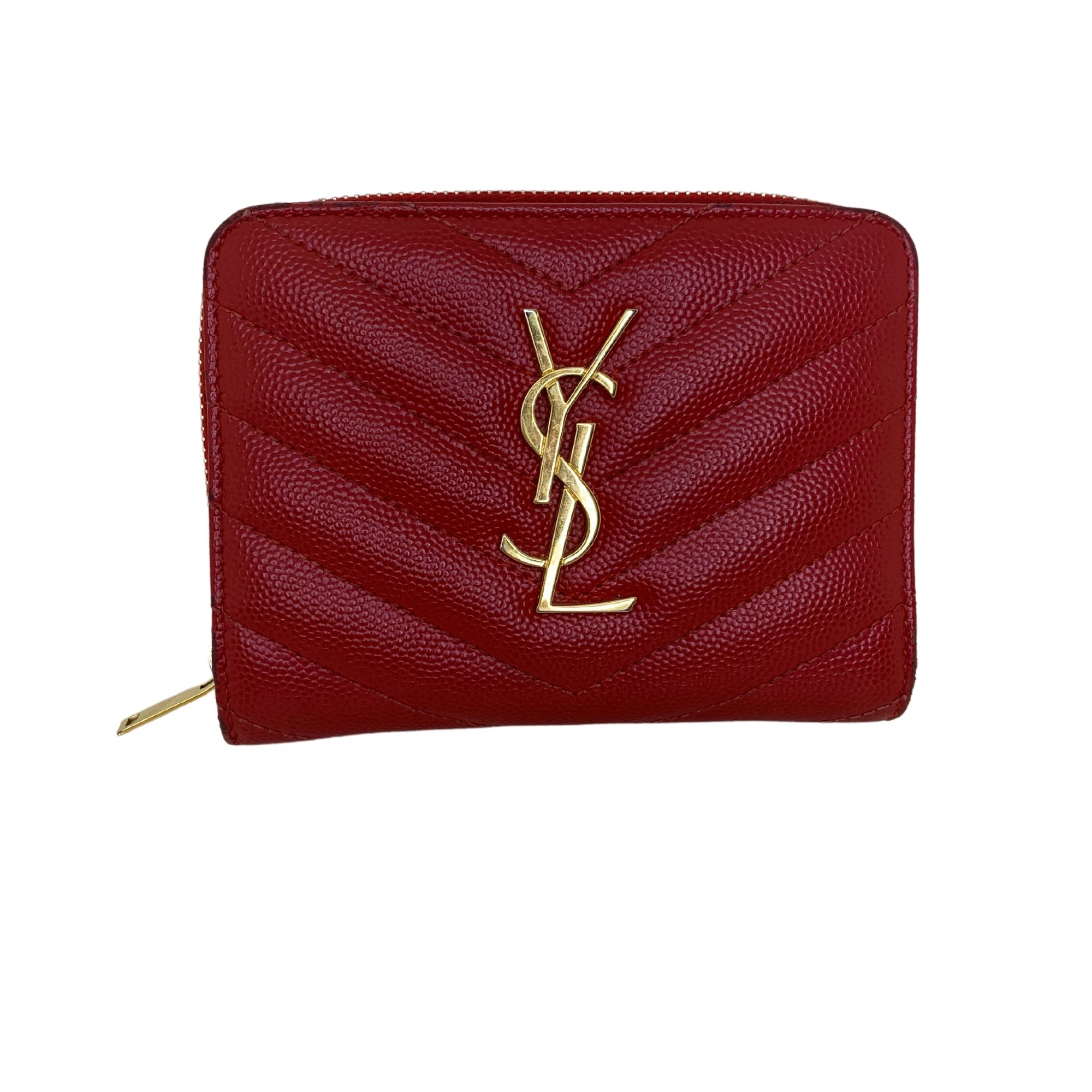 Yves Saint Laurent YSL Leather Zip Around Small Wallet Red Pony