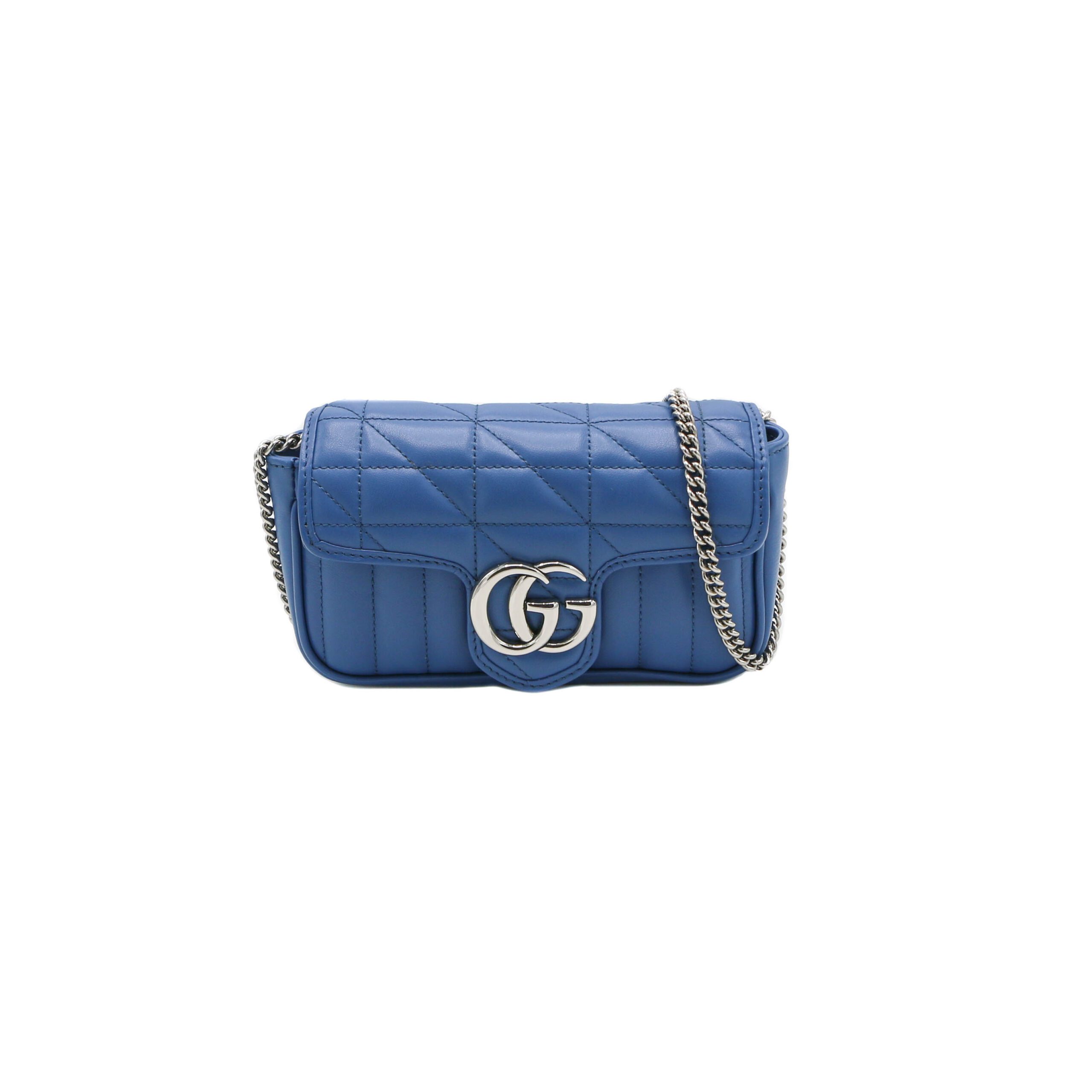Gucci Blue GG Marmont Matelassé Super Mini Bag